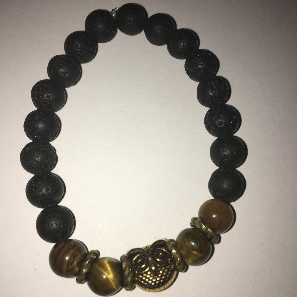 Gold Owl With Lava Beads (A3)